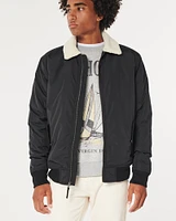 Faux Shearling-Lined Bomber Jacket