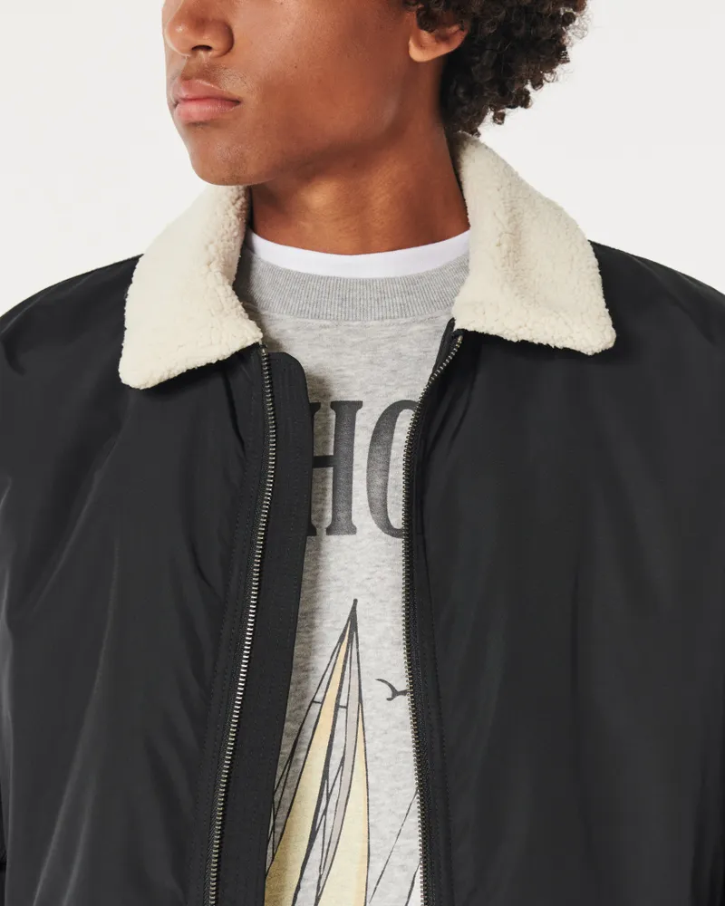 Faux Shearling-Lined Bomber Jacket