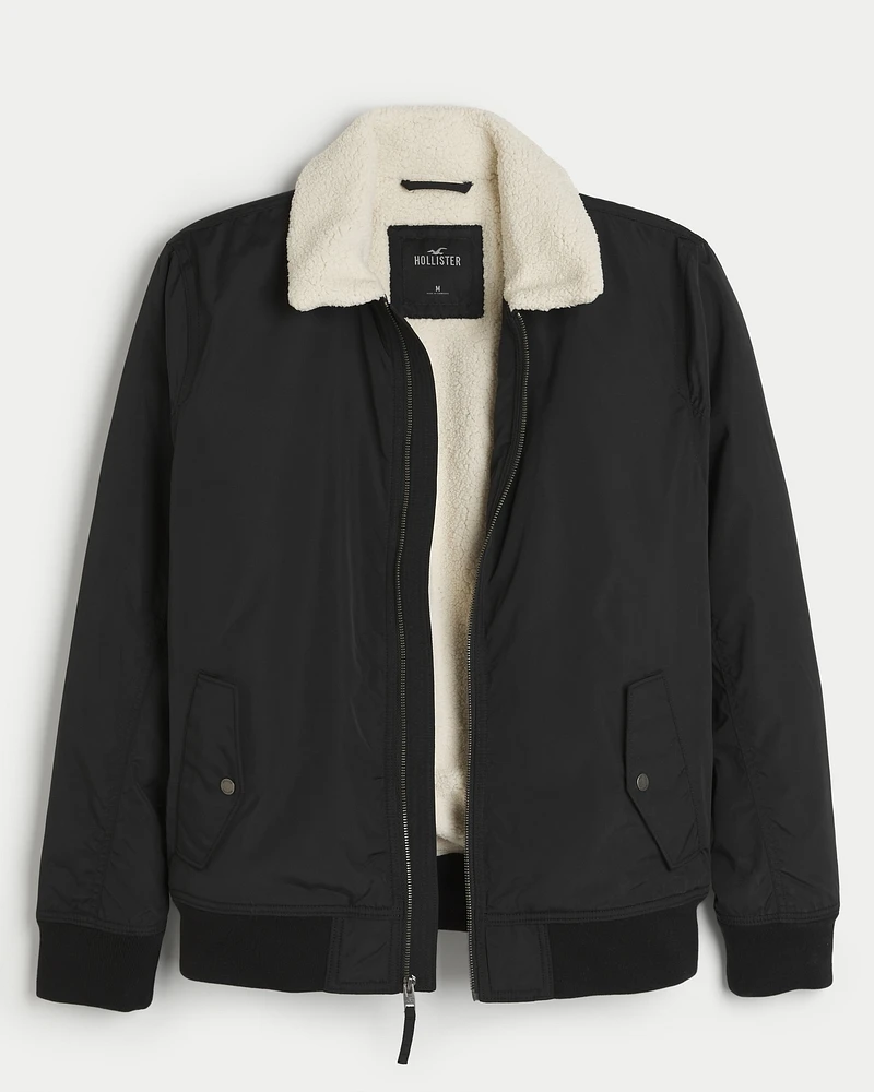 Faux Shearling-Lined Bomber Jacket