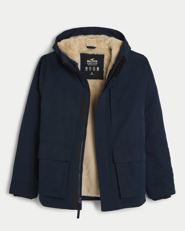 Hollister all weather borg lined hooded winter jacket in navy