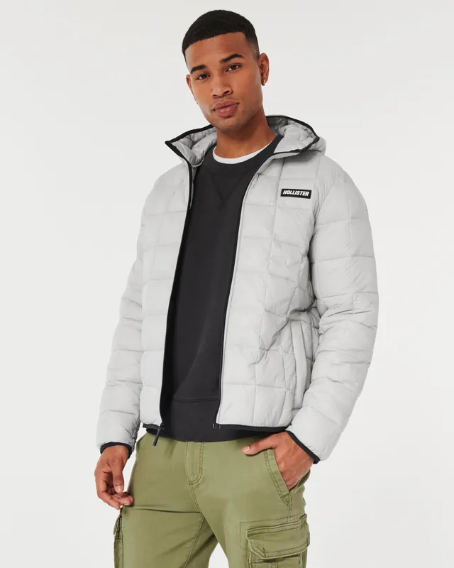Hollister wide channel cozy hooded puffer jacket in black - ShopStyle