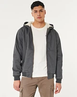 Faux Shearling-Lined Hooded Workwear Jacket