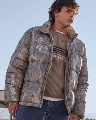 Boxy Camo Zip-Up Puffer Jacket