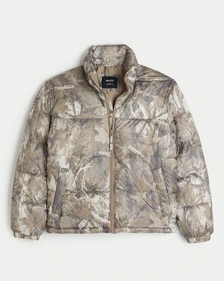 Boxy Camo Zip-Up Puffer Jacket