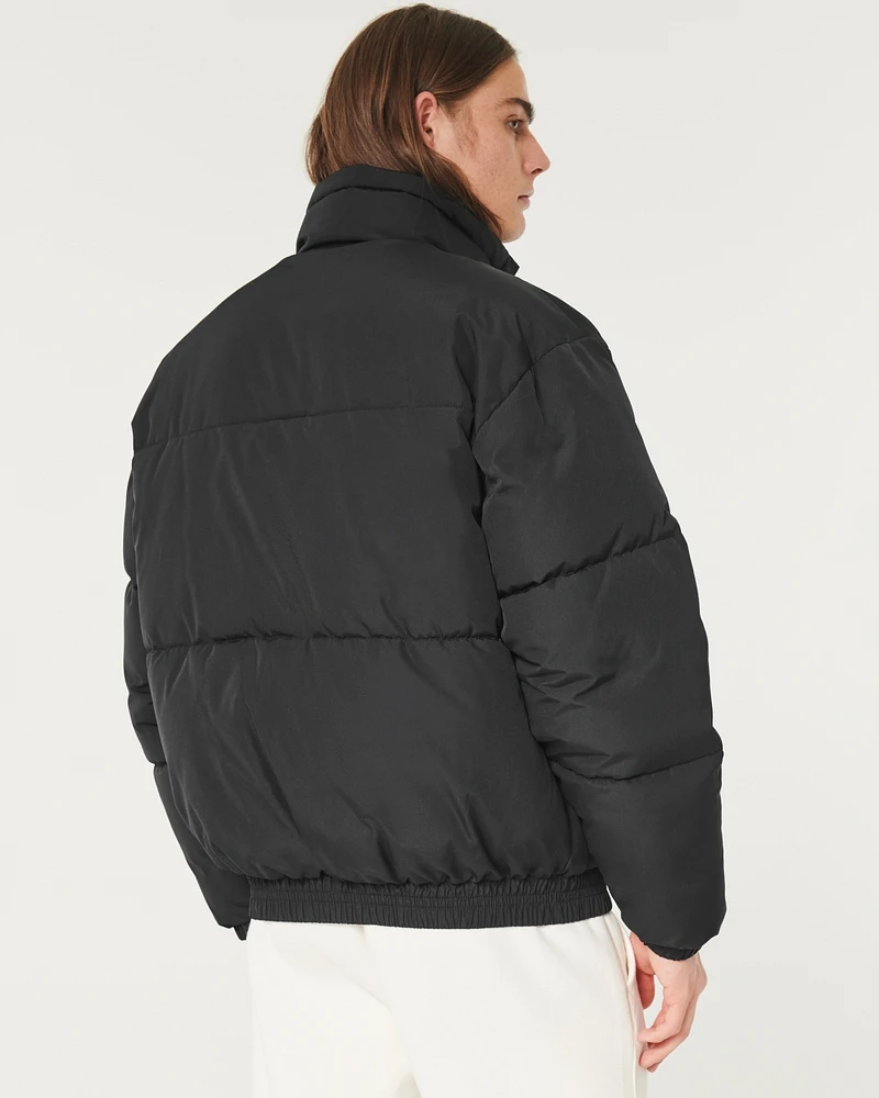 Boxy Twill Mock-Neck Puffer Jacket