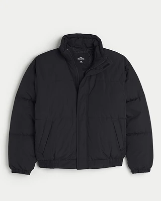 Boxy Twill Mock-Neck Puffer Jacket