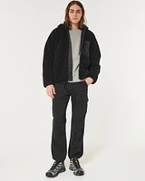 Hooded Faux Shearling Zip-Up Jacket