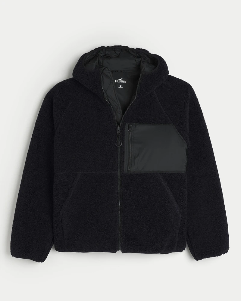 Hooded Faux Shearling Zip-Up Jacket