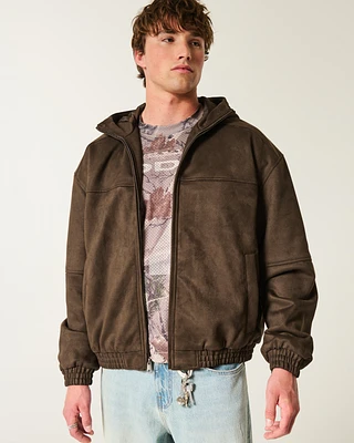 Hooded Faux Suede Jacket