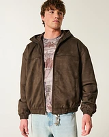 Hooded Faux Suede Jacket