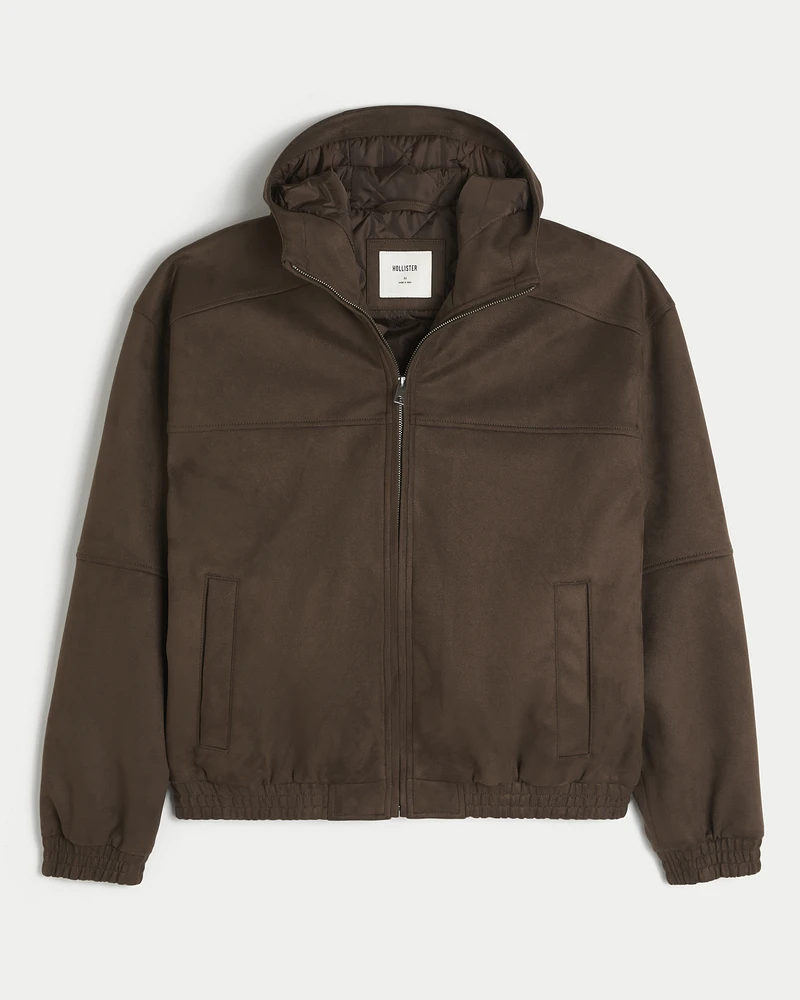Hooded Faux Suede Jacket