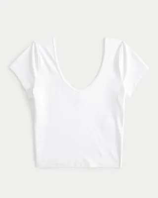 Seamless Fabric Scoop V-Neck T-Shirt