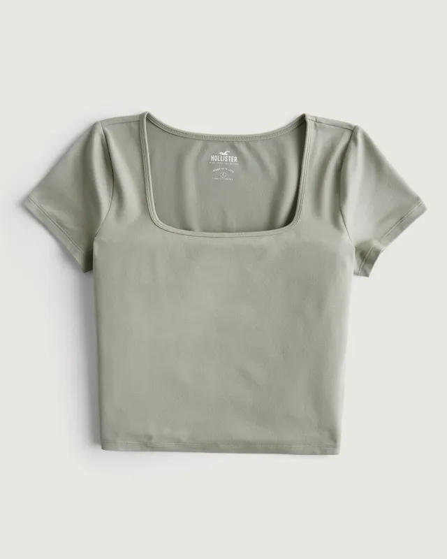 Hollister Seamless Ribbed Fabric Square-Neck Baby Tee