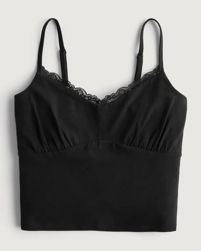 Hollister Gilly Hicks Lace Trim Satin Triangle Bralette in Black