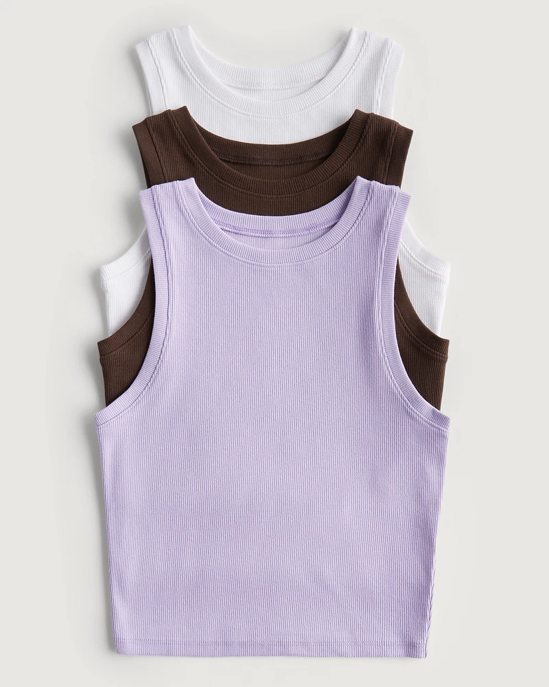 Ribbed High-Neck Tank 3-Pack