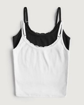 Ribbed Lace Trim Cami 2-Pack