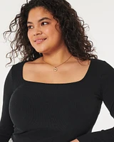 Ribbed Seamless Fabric Square-Neck Top