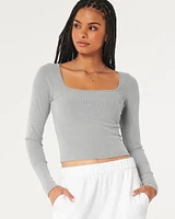 Ribbed Seamless Fabric Square-Neck Top