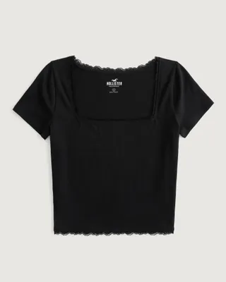 Lace Trim Square-Neck Baby Tee