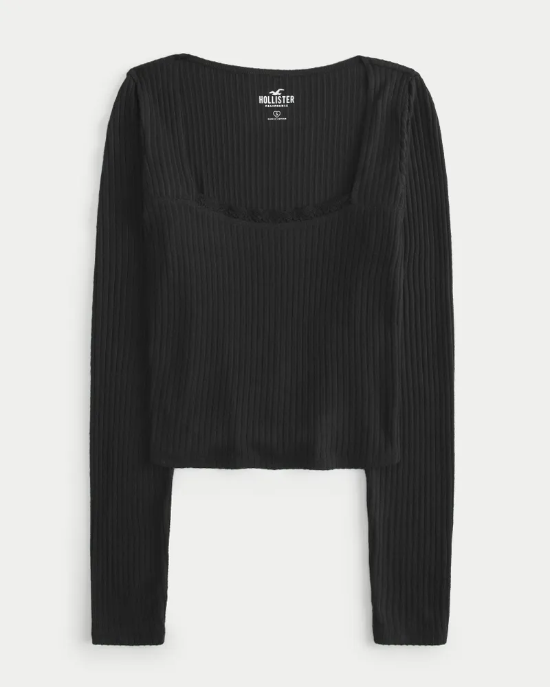 Hollister Co. SEAMLESS SQUARE NECK - Long sleeved top - casual black/black  