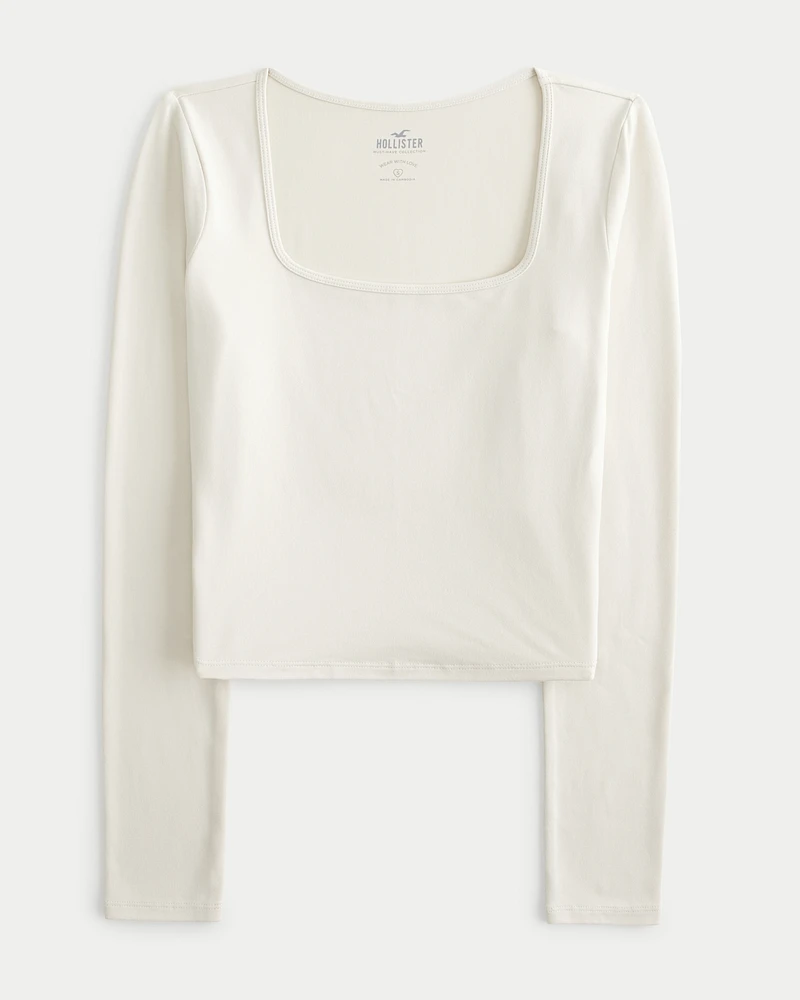 Seamless Fabric Long-Sleeve Square-Neck T-Shirt