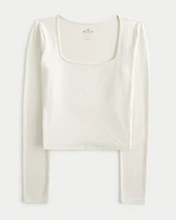 Seamless Fabric Long-Sleeve Square-Neck T-Shirt