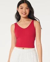 Ribbed Crop Scoop V-Neck Tank