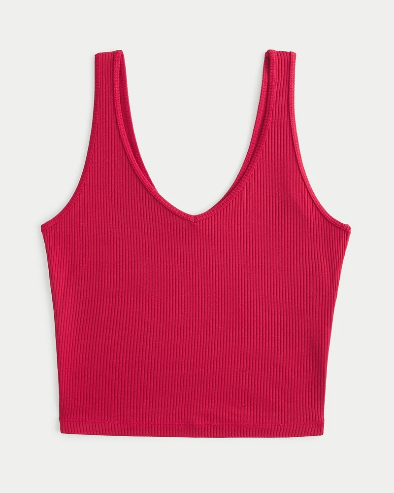 Ribbed Crop Scoop V-Neck Tank