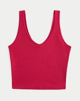 Ribbed Crop Scoop V-Neck Tank