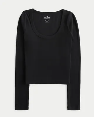 Ribbed Long-Sleeve Scoop Baby Tee