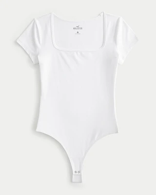 Soft Stretch Seamless Fabric Square-Neck Bodysuit