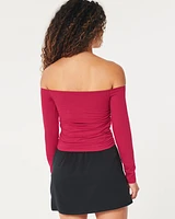 Soft Stretch Seamless Fabric Off-the-Shoulder Shirred Top