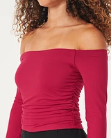 Soft Stretch Seamless Fabric Off-the-Shoulder Shirred Top