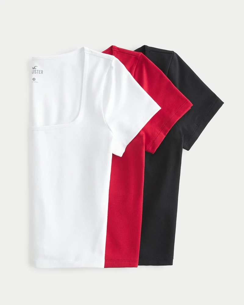 Soft Stretch Seamless Fabric Square-Neck T-Shirt 3-Pack