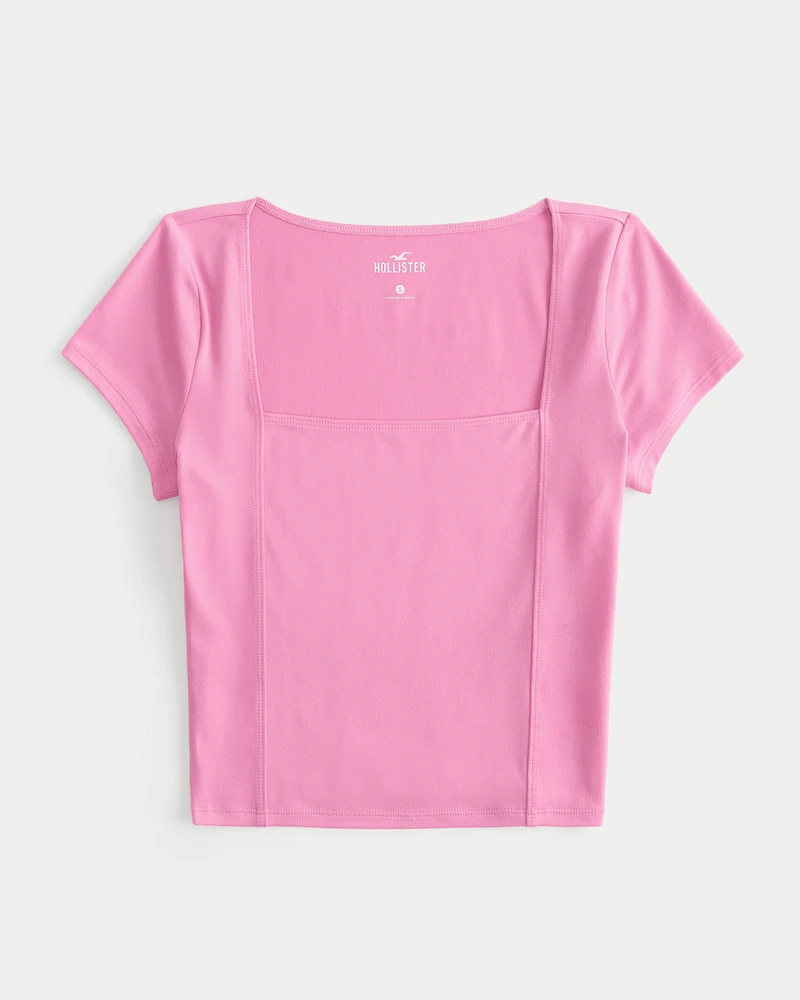 Soft Stretch Seamless Fabric Square-Neck T-Shirt