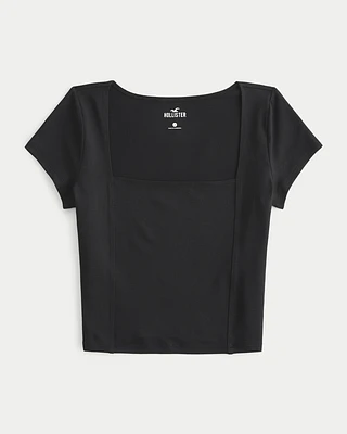 Soft Stretch Seamed Square-Neck T-Shirt