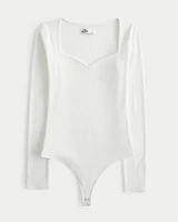 Soft Stretch Seamless Fabric Long-Sleeve Sweetheart Bodysuit