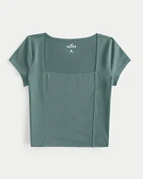 Soft Stretch Seamed Square-Neck T-Shirt