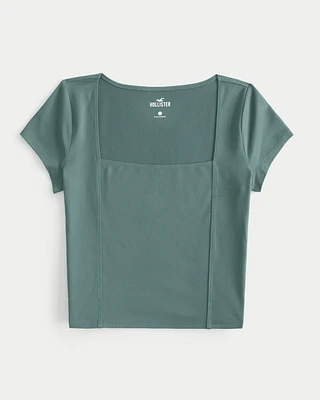 Soft Stretch Seamed Square-Neck T-Shirt