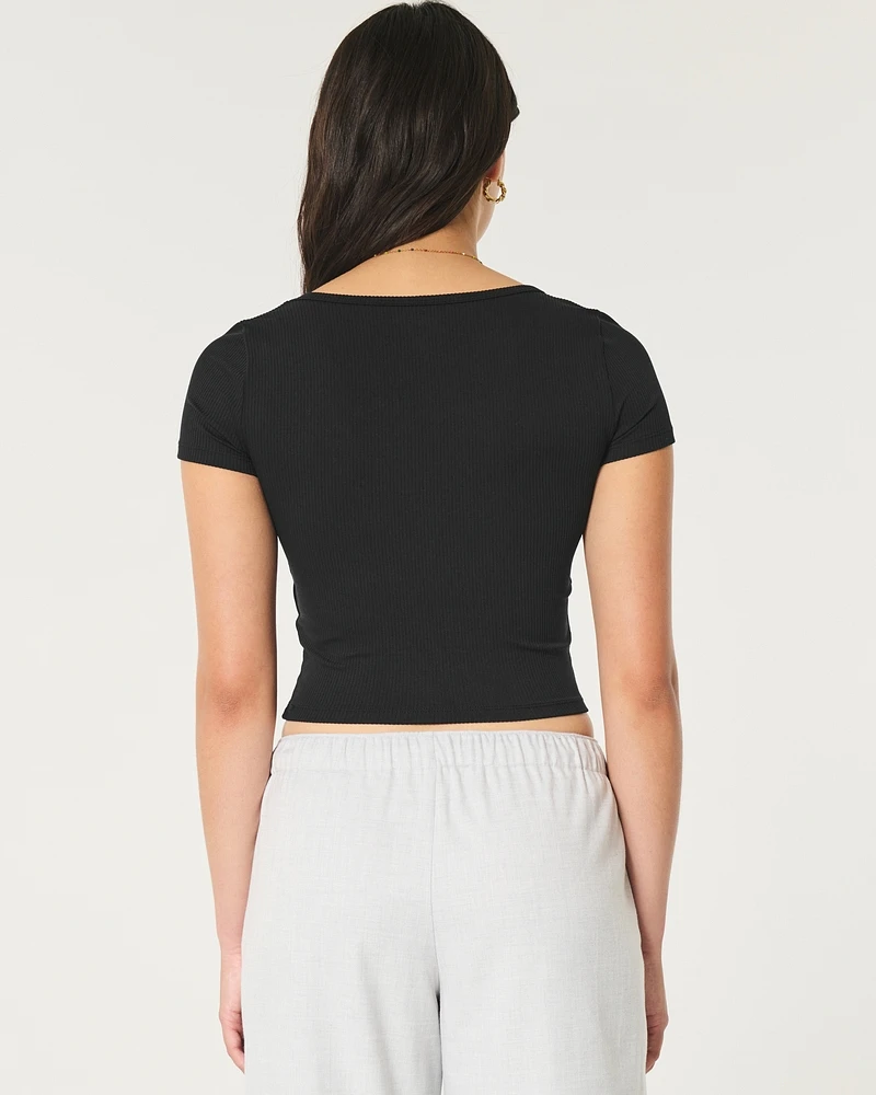 Ribbed Seamless Fabric Square-Neck Top