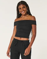 Soft Stretch Seamless Fabric Ruched Off-the-Shoulder Top