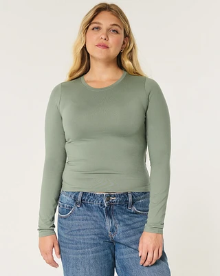 Soft Stretch Seamless Fabric Long-Sleeve Top
