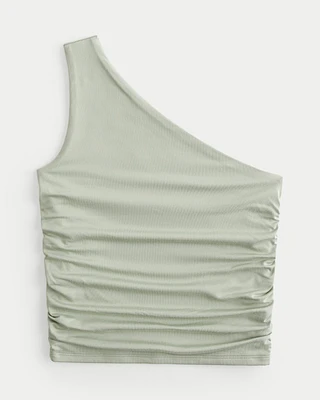 Soft Stretch Seamless Fabric Ruched One-Shoulder Top