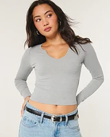 Ribbed Seamless Fabric Notch-Neck Top