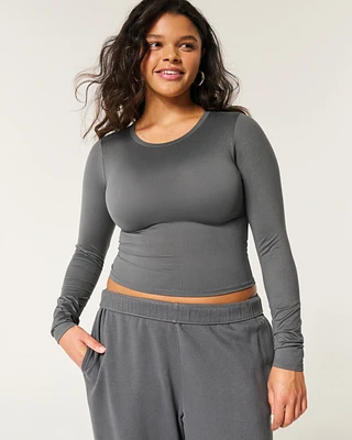 Soft Stretch Seamless Fabric Long-Sleeve Crew Top