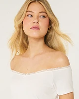 Off-the-Shoulder Lace Trim Top