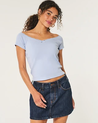 Off-the-Shoulder Lace Trim Top