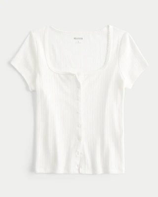 Short-Sleeve Button-Through Pointelle Top