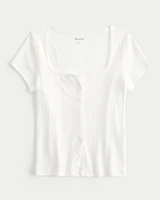 Short-Sleeve Button-Through Pointelle Top