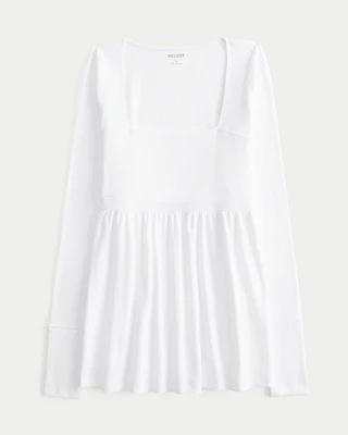 Easy Long-Sleeve Square-Neck Babydoll Top